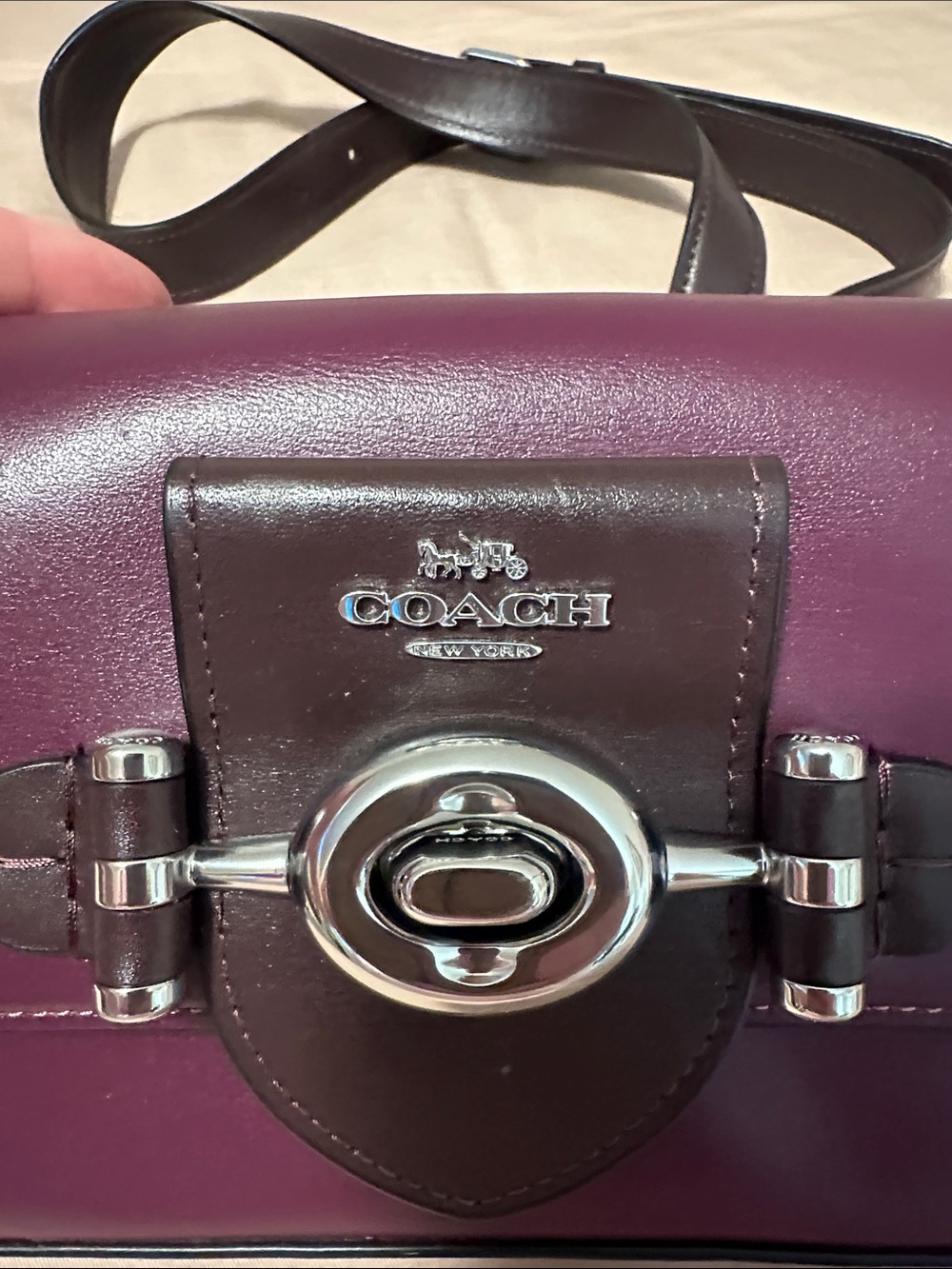 Coach Plum Leather Turnlock Crossbody with Brown Strap - Picture 8 of 10